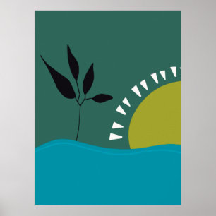 Plakat der Wand minimalistisch grüne Sonne trendy