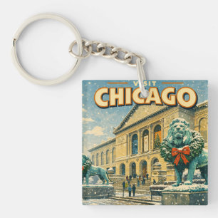 Plakat des Art Institute of Chicago im Winter Schlüsselanhänger