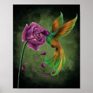 Plakat eines fantastischen Kolibris und einer viol