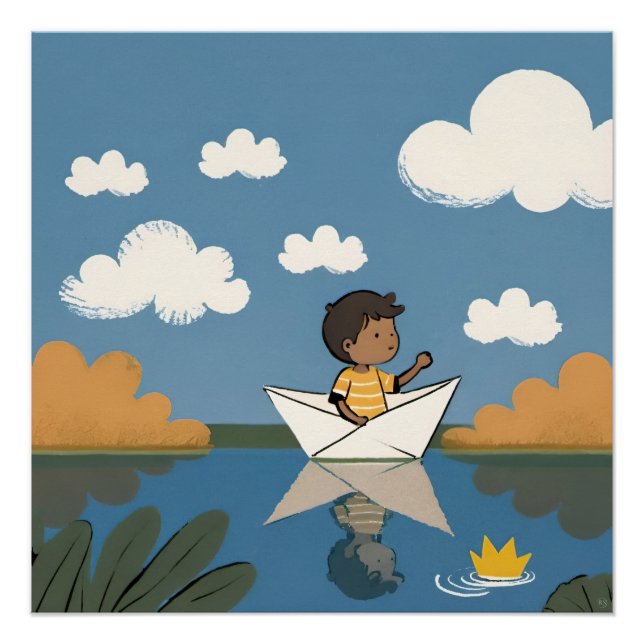 Plakat für Kinder und Papierboote Poster (Vorderseite)
