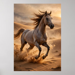 Plakat galoppierendes Pferd in der Wüste