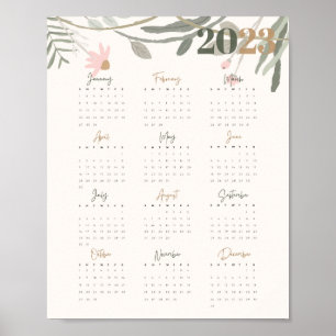 Plakat Kalender 2023 FLORAL PASTEL - ENGLISCH