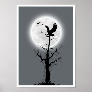 Plakat Landscape Moon, tree & eagle wall art