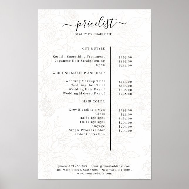 Plakat mit Blumenmuster-Preisliste (Vorne)