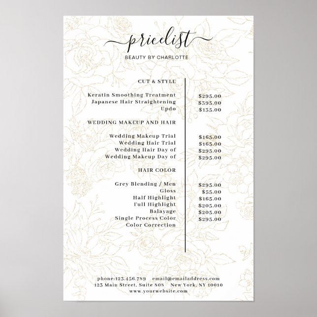 Plakat mit Blumenmuster-Preisliste (Vorne)