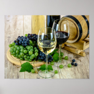 Plakat mit Trauben und Wein