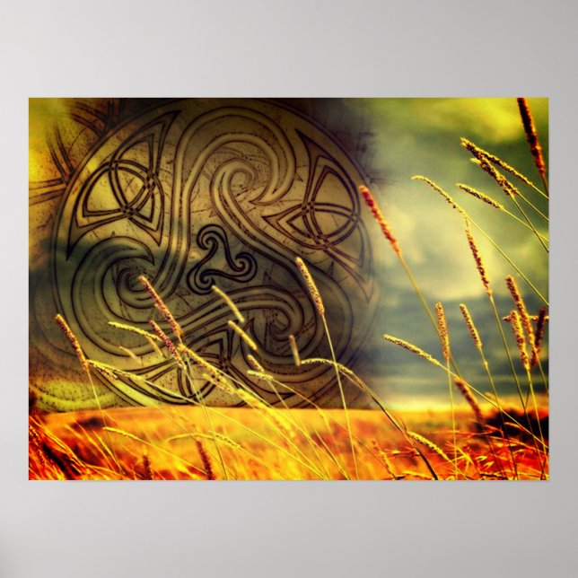 Plakat, Plakat, keltische Triskele, Natur, Feld, G Poster (Vorne)