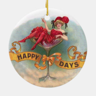 Plakat 'Vintage-Frau im Champagnerglas': Bar des 1 Keramik Ornament