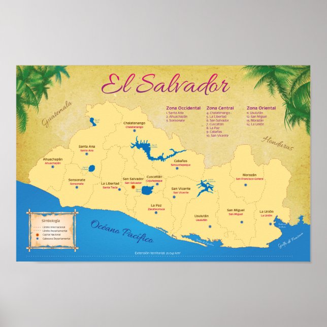 Plakat von El Salvador, Departamentos, (Vorne)