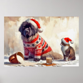 Plakat von Newfie mit Katze und verschüttetem Eier