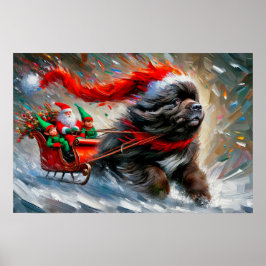 Plakat von Newfie zieht Santas Schlitten