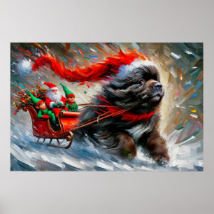 Plakat von Newfie zieht Santas Schlitten