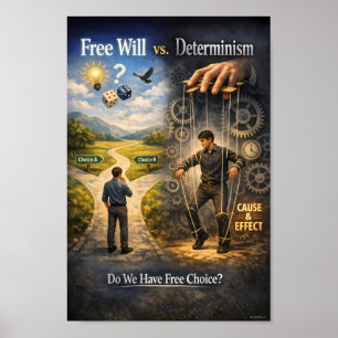 Plakat zur Denkdebatte über Freien Willen und Schi