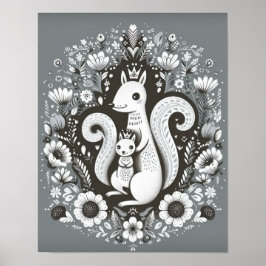 Plakat zur Illustration folk art "Eichhörnchen"