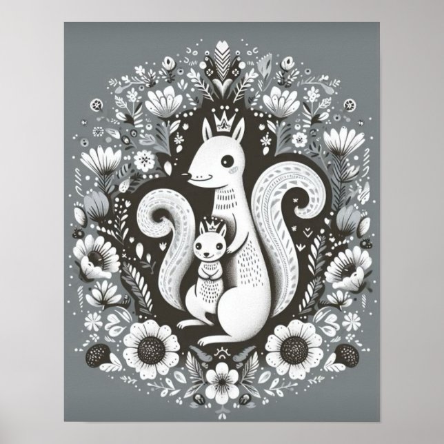 Plakat zur Illustration folk art "Eichhörnchen" (Vorne)