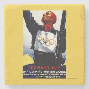Plakat zur Olympischen Winterspielen 1936 Steinuntersetzer