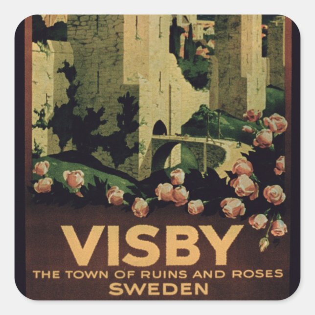 Plakate für die Stadt Visby, Schweden (colo Quadratischer Aufkleber (Vorderseite)