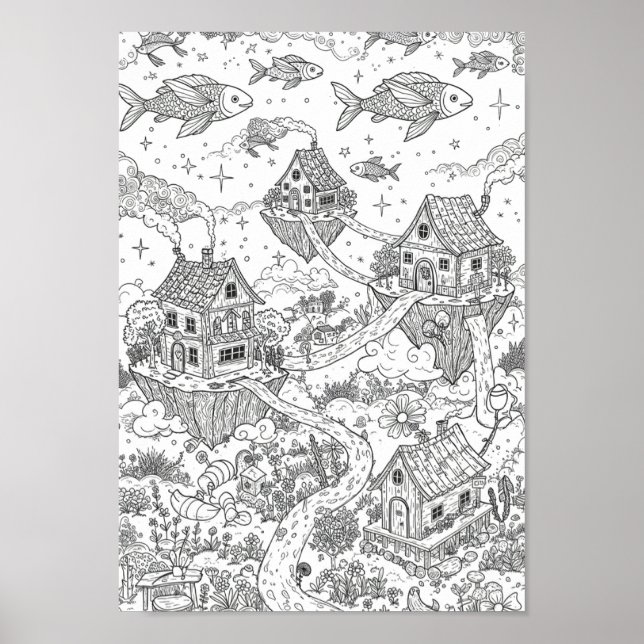 Plakate Schwarz-Weiß Whimsical Doodle Art (Vorne)