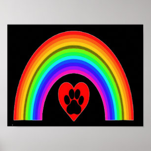 Plakatherz mit Pfote unter Regenbogen Poster