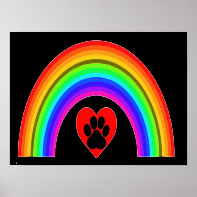 Plakatherz mit Pfote unter Regenbogen Poster (Vorne)