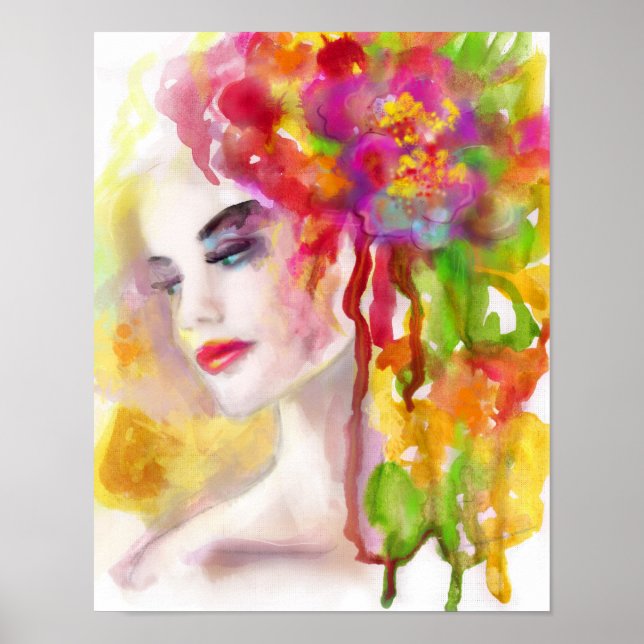 Plakatpapier (Matte) Zeichnend Wasserfarbe. Frau Poster (Vorne)