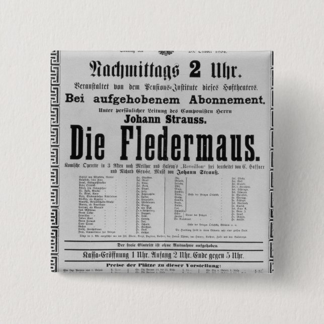 Plakatwerbung die Fledermaus durch Johann Button (Vorderseite)