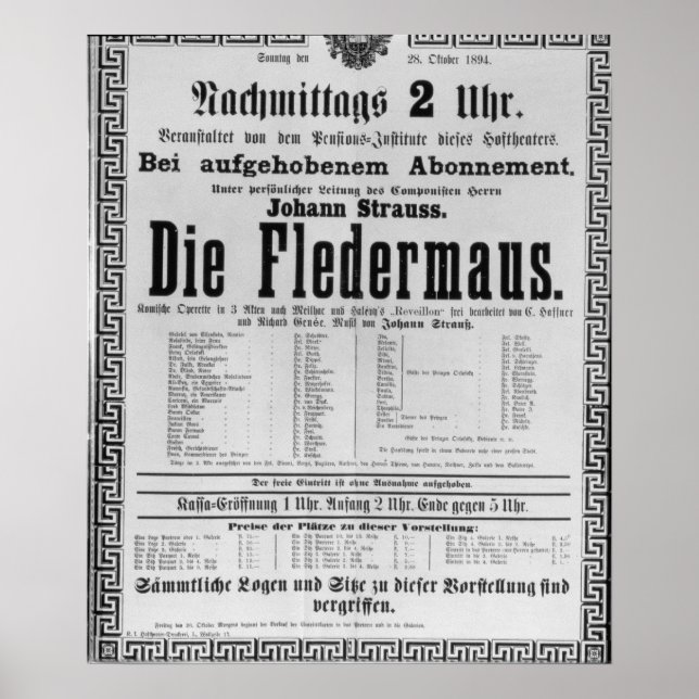 Plakatwerbung Die Fledermaus von Johann Poster (Vorne)