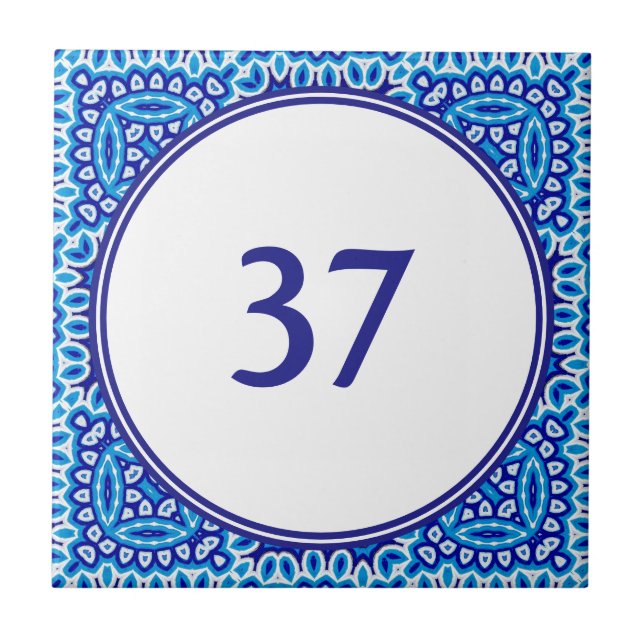 Plakette des weißen und blauen Mittelmeers Fliese (Vorderseite)