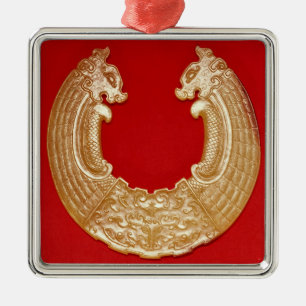 Plakette mit zwei Drachen und einer TAO-Krawatte Silbernes Ornament
