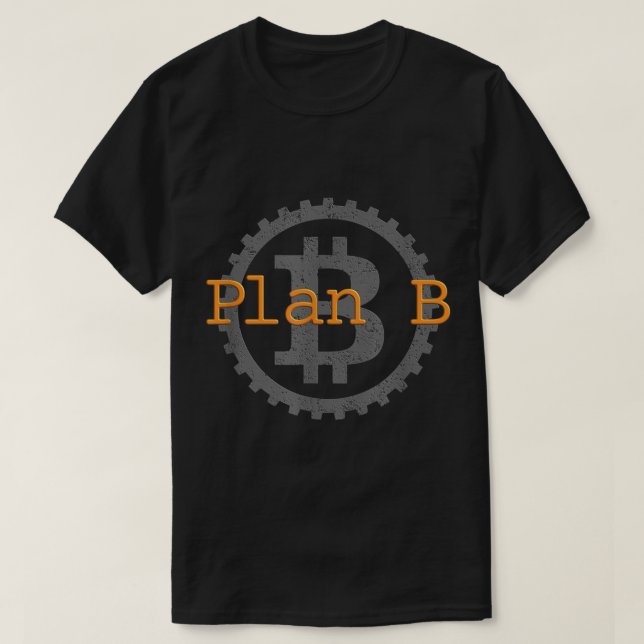 Plan B Bitcoin Zahnrad-Design T-Shirt (Design vorne)