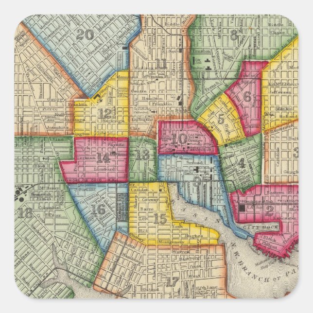 Plan Baltimore Quadratischer Aufkleber (Vorderseite)