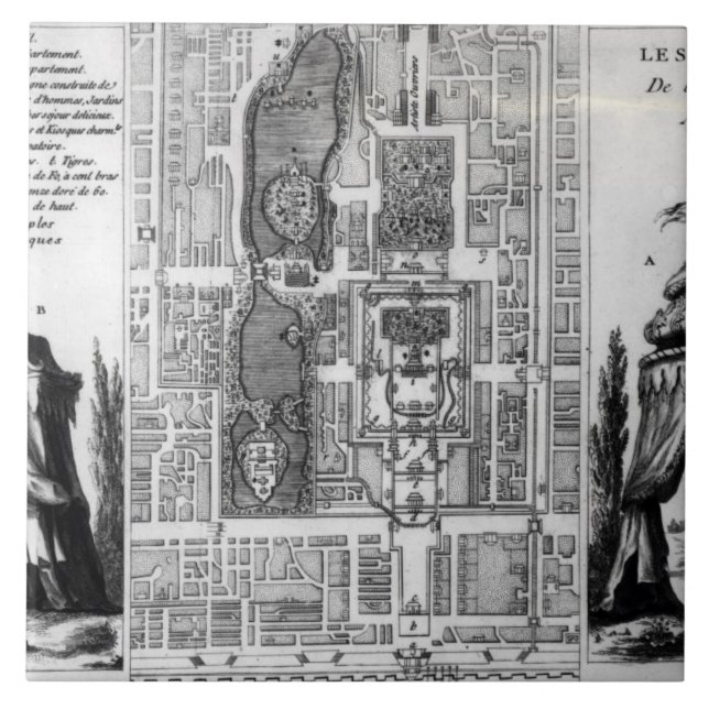 Plan der Gärten des Kaisers von Peking, von Fliese (Vorderseite)