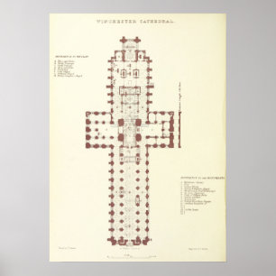 Plan der Kathedrale von Winchester Poster