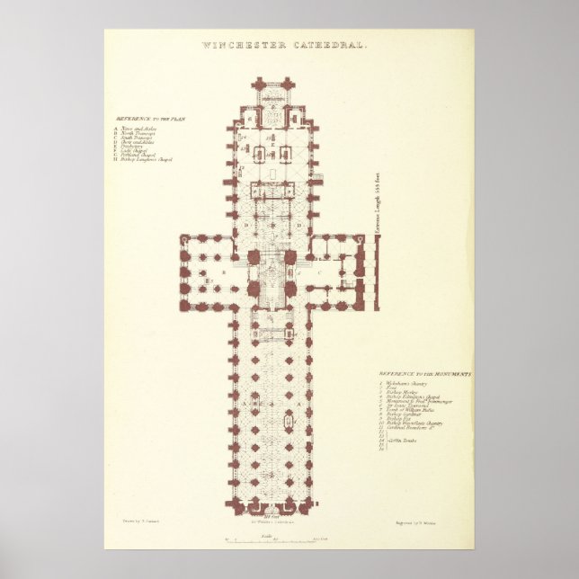 Plan der Kathedrale von Winchester Poster (Vorne)