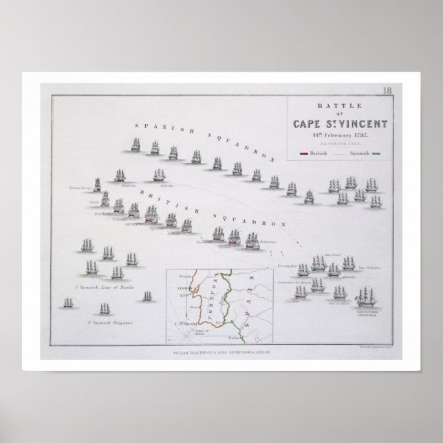 Plan der Schlacht von Cape St. Vincent, 14. Febru Poster (Vorne)