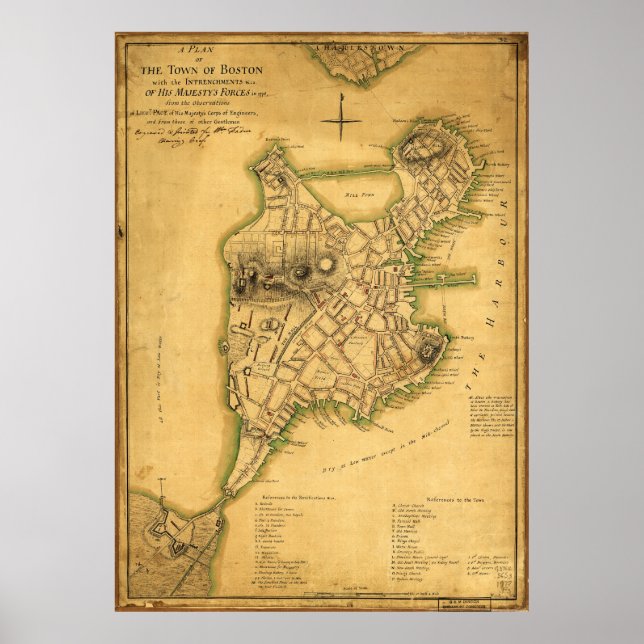 Plan der Stadt Boston Karte (1775) Poster (Vorne)