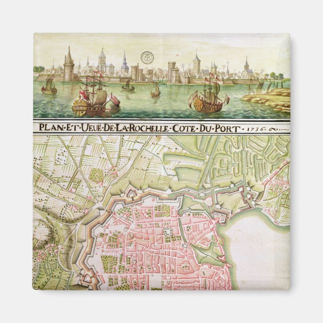 Plan der Stadt La Rochelle, 1736 Magnet (Vorne)