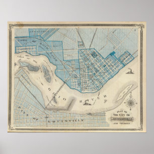 Plan der Stadt von Jeffersonville und von Nähe Poster
