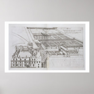 Plan der umzäunten Gärten und des Schlosses von Ga Poster