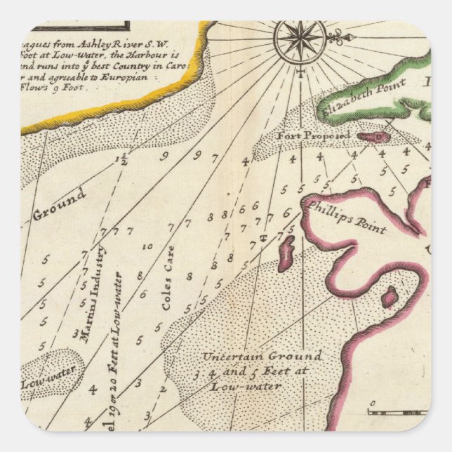 Plan des Hafens von Port Royal in Carolina Quadratischer Aufkleber (Vorderseite)