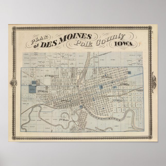 Plan des Moines, Landkreis Polk, Iowa Poster (Vorne)