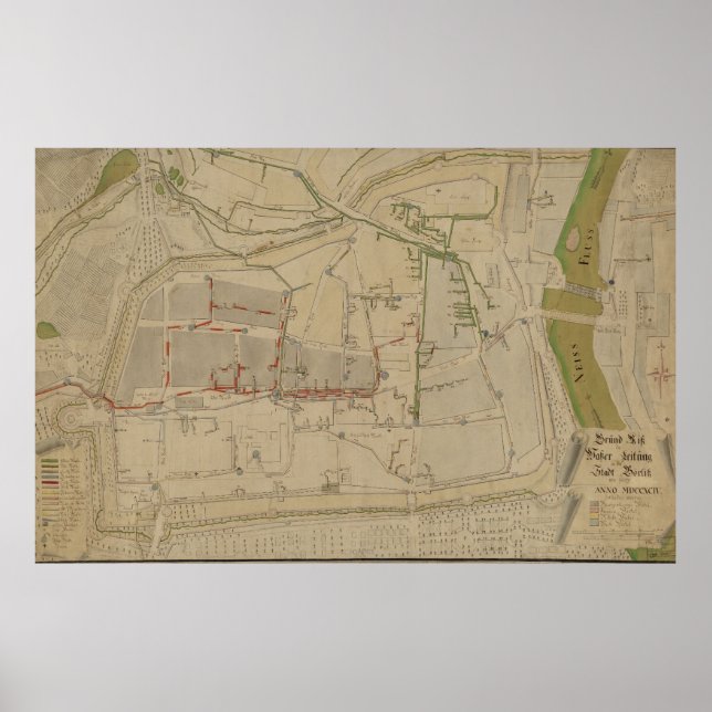 Plan des Wasserversorgungssystems in Görlitz, 1794 Poster (Vorne)