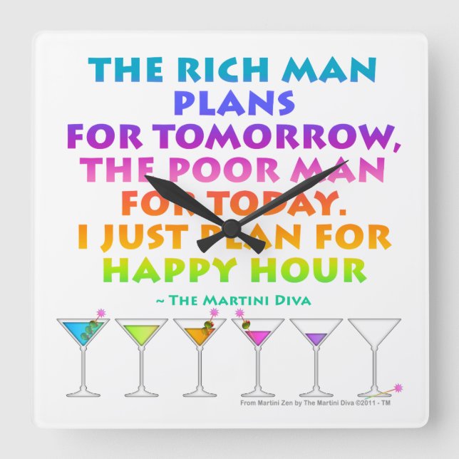 PLAN FOR HAPPY HOUR WALL CLOCK QUADRATISCHE WANDUHR (Vorderseite)