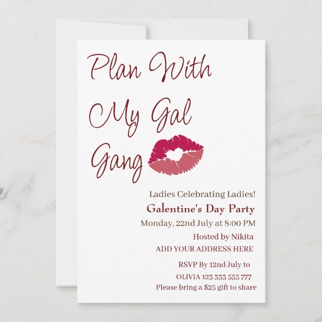 Plan mit meinem Gal Gang personalisierte Galentins Einladung (Vorderseite)