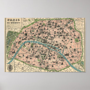 Plan Paris et ses monuments Poster