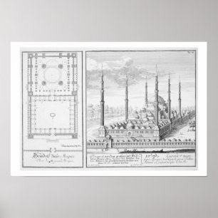 Plan und Ansicht der blauen Moschee (1609-16), Poster