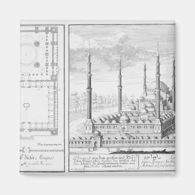 Plan und Aussicht auf die Blaue Moschee (1609-16), Magnet (Vorne)