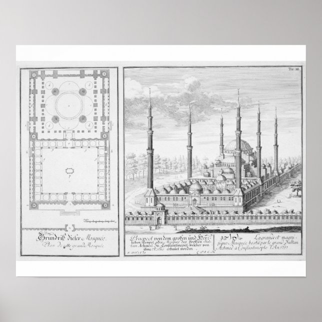 Plan und Aussicht auf die Blaue Moschee (1609-16), Poster (Vorne)