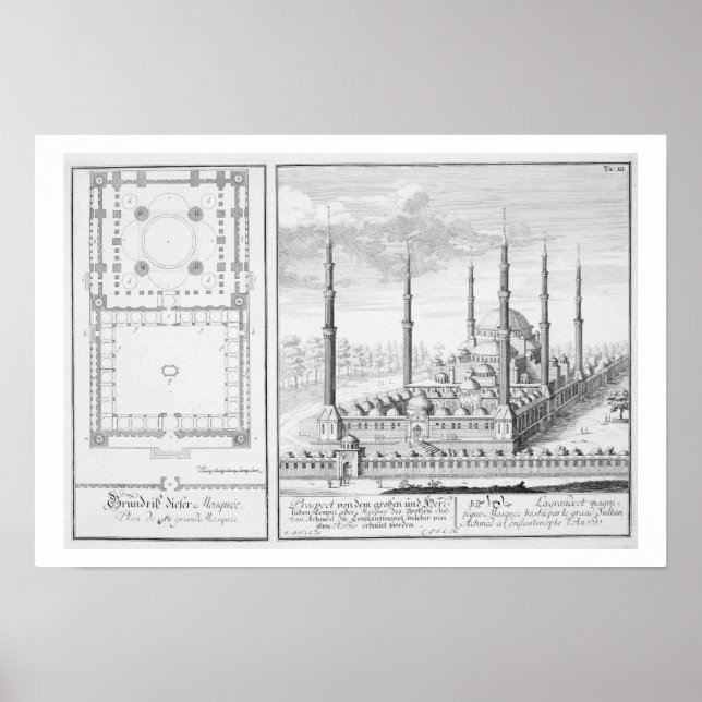 Plan und Aussicht auf die Blaue Moschee (1609-16), Poster (Vorne)