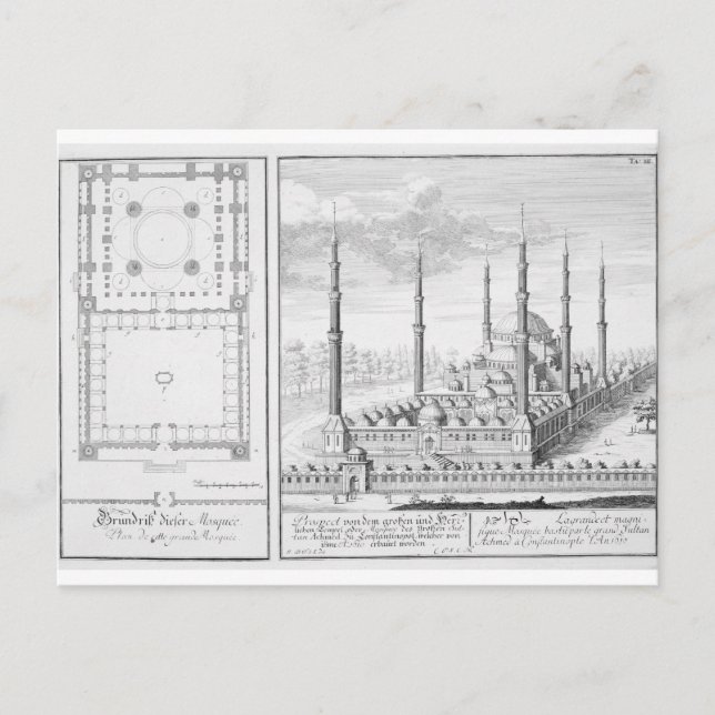 Plan und Aussicht auf die Blaue Moschee (1609-16), Postkarte (Vorderseite)